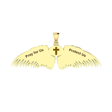 Guardian Angel Wings Solid Gold Pendant with Libra Zodiac Sign GPD5521 - Jewelry